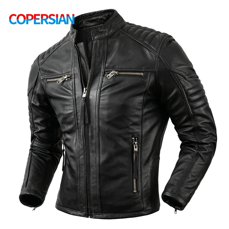 Leather Work Jacket - 오토바이 캐주얼 빈티지 가죽 코트 남성용,