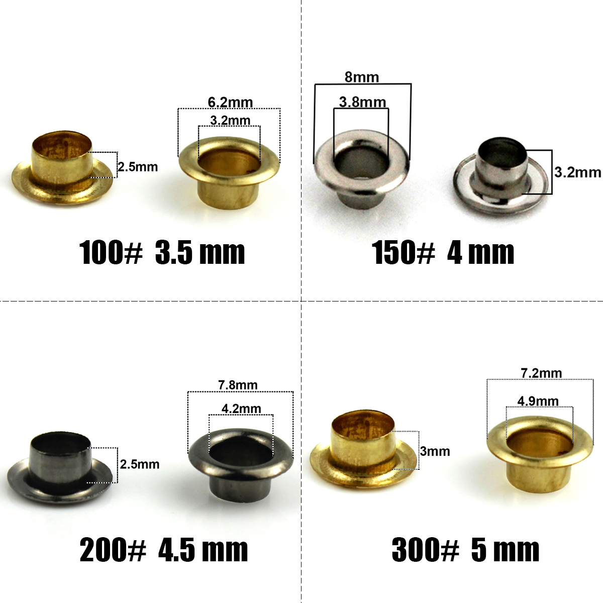Leatherwork Eyelets - 100세트 4mm 황동 아일렛(와셔 포함) 가죽