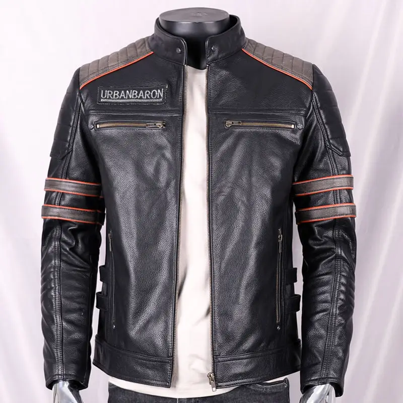 Leather Work Jacket - 남성용 천연 가죽 재킷, 짧은 스탠딩