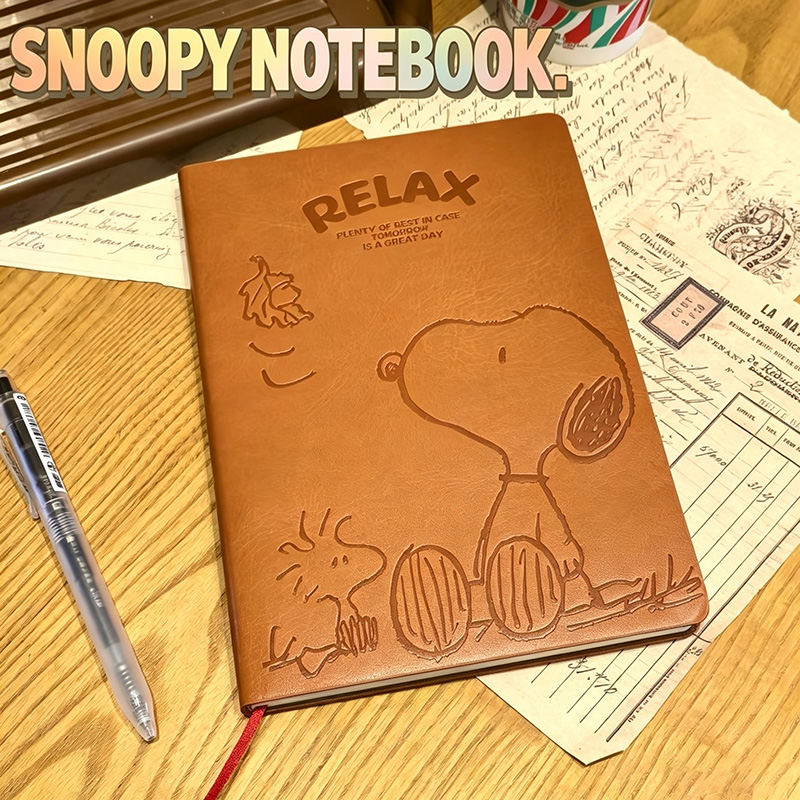 Leather Work Diary - 빈티지 스누피 A5 가죽 노트 귀여운