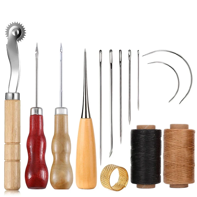 14PCS 가죽 공예 바느질 키트 왁스 스레드 나무 손 - Leatherwork Needles 리뷰 및 가격
