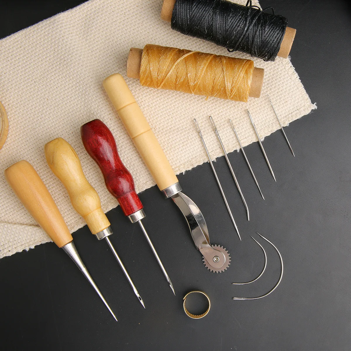 14PCS 가죽 공예 바느질 키트 왁스 스레드 나무 손 - Leatherwork Needles 리뷰 및 가격