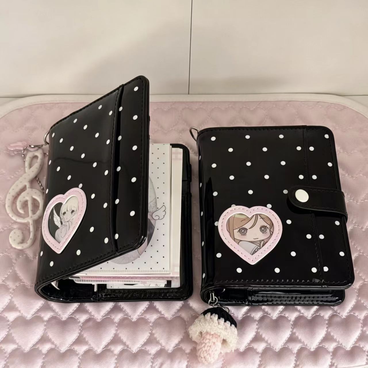 한국 스타일 물방울 무늬 하트 M5 PU 가죽 루즈리프 - Leather Work Diary 리뷰 및 가격