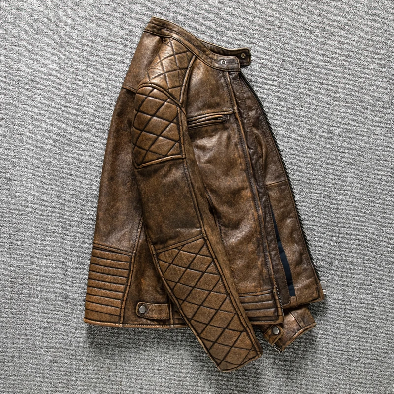 빈티지 남성 가죽 자켓 옐로우 브라운 두꺼운 100%  - Leather Work Jacket 리뷰 및 가격