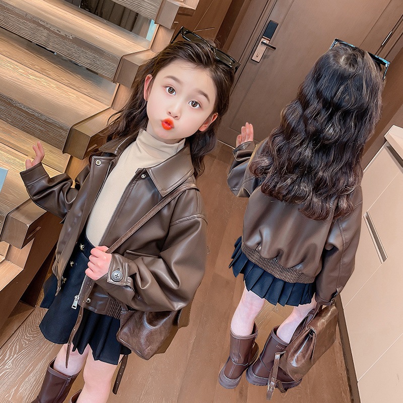 1-14세 여아용 라펠 숏 PU 가죽 코트 봄 가을 오 - Leather Work Jacket 리뷰 및 가격