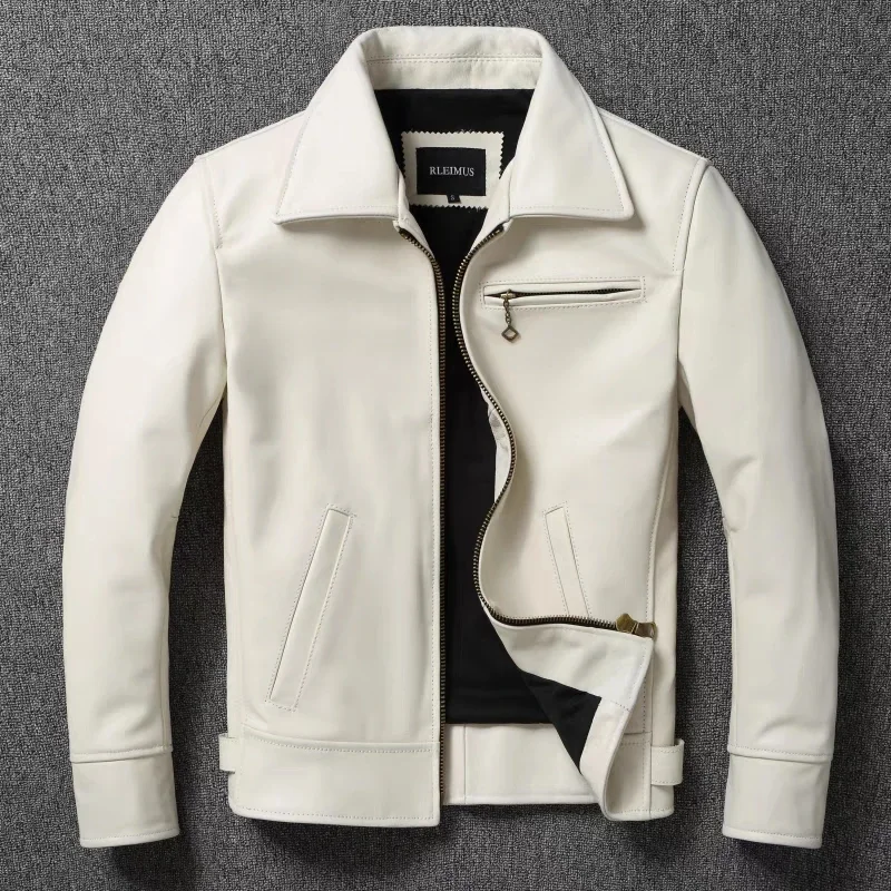남성용 정품 가죽 자켓 화이트 옷깃 송아지 가죽 자켓  - Leather Work Jacket 리뷰 및 가격