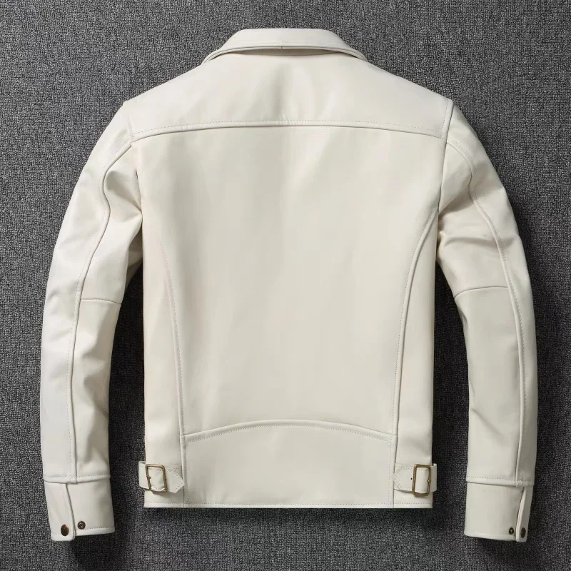 남성용 정품 가죽 자켓 화이트 옷깃 송아지 가죽 자켓  - Leather Work Jacket 리뷰 및 가격