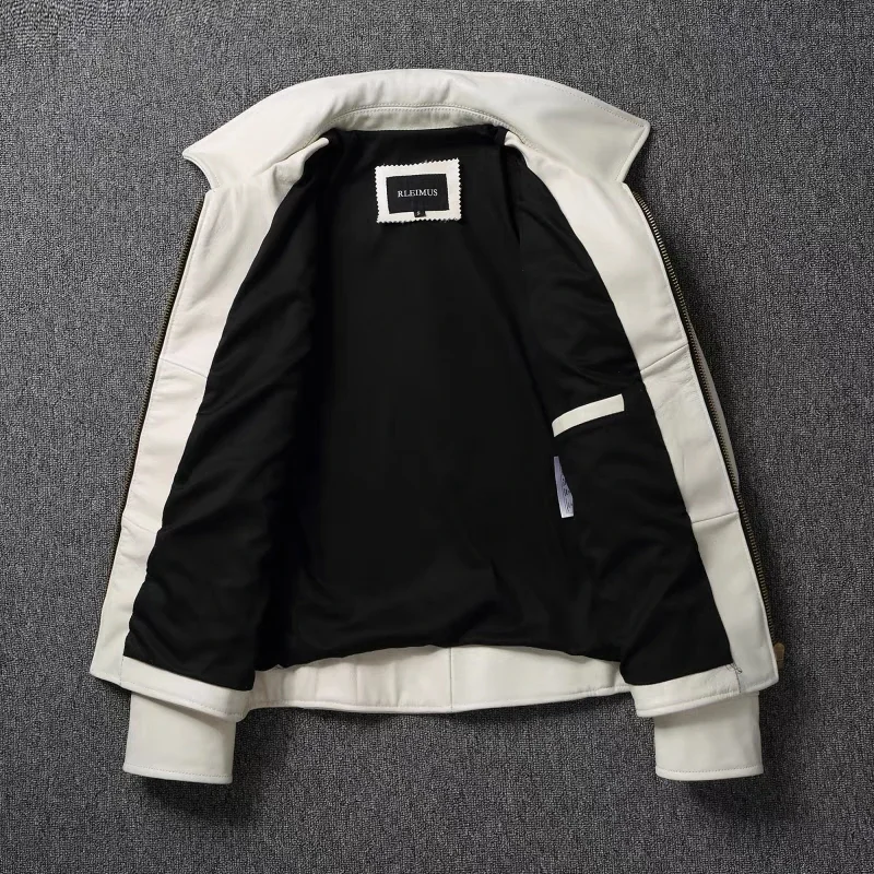 남성용 정품 가죽 자켓 화이트 옷깃 송아지 가죽 자켓  - Leather Work Jacket 리뷰 및 가격