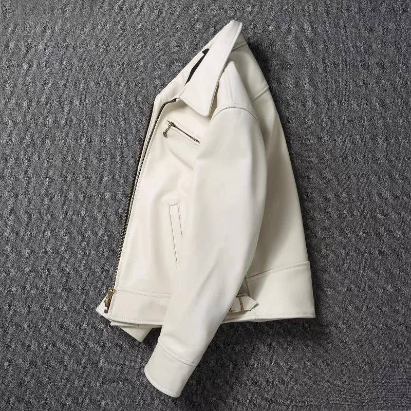 남성용 정품 가죽 자켓 화이트 옷깃 송아지 가죽 자켓  - Leather Work Jacket 리뷰 및 가격